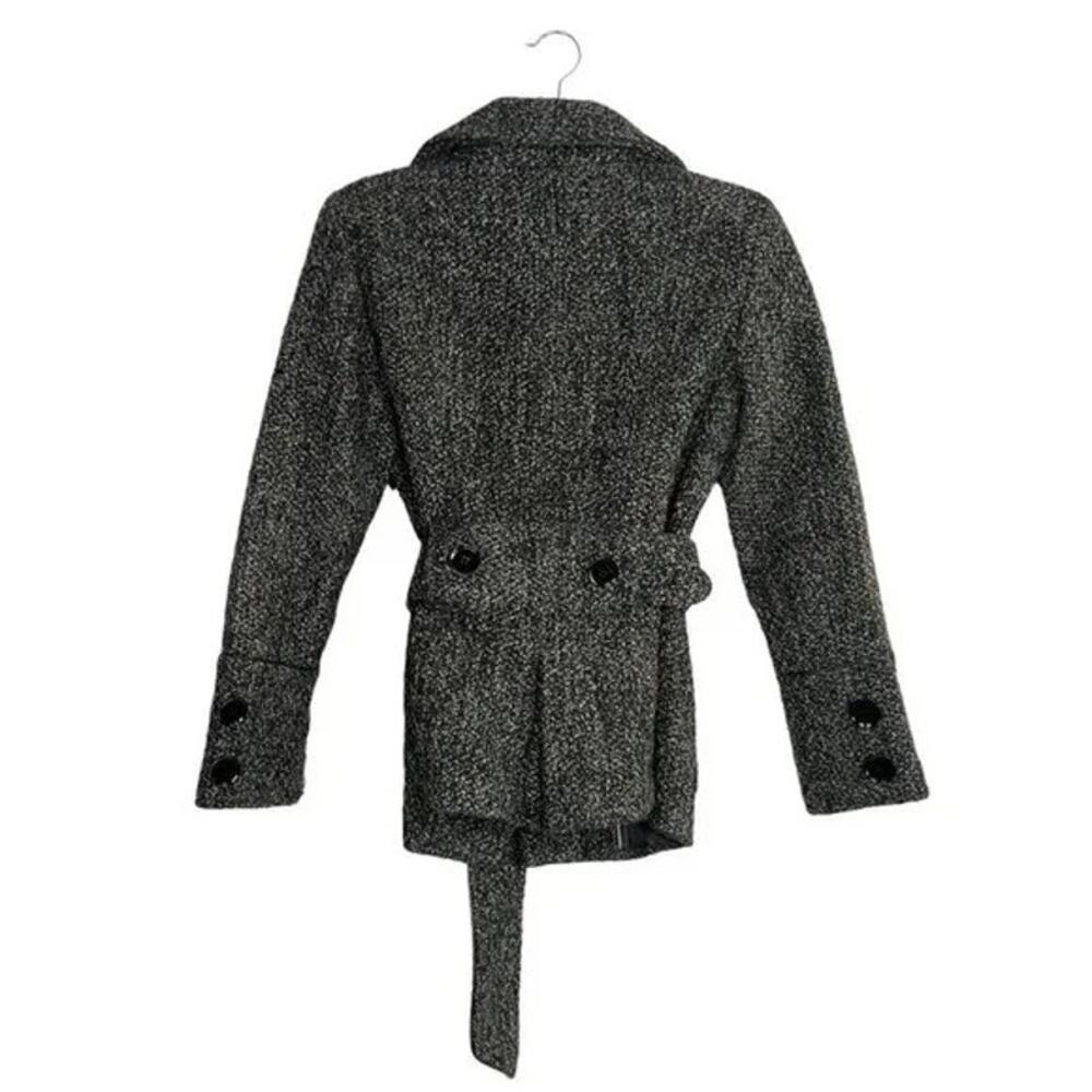 ZARA Wool Blend Long Sleeve Collard Belted Button Up Coat Jacket  M Grey Black - Picture 15 of 15